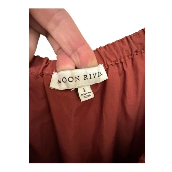 MOON RIVER | Cotton Puff Sleeve Tiered Midi Dress in Brick, Size Large - Picture 8 of 12